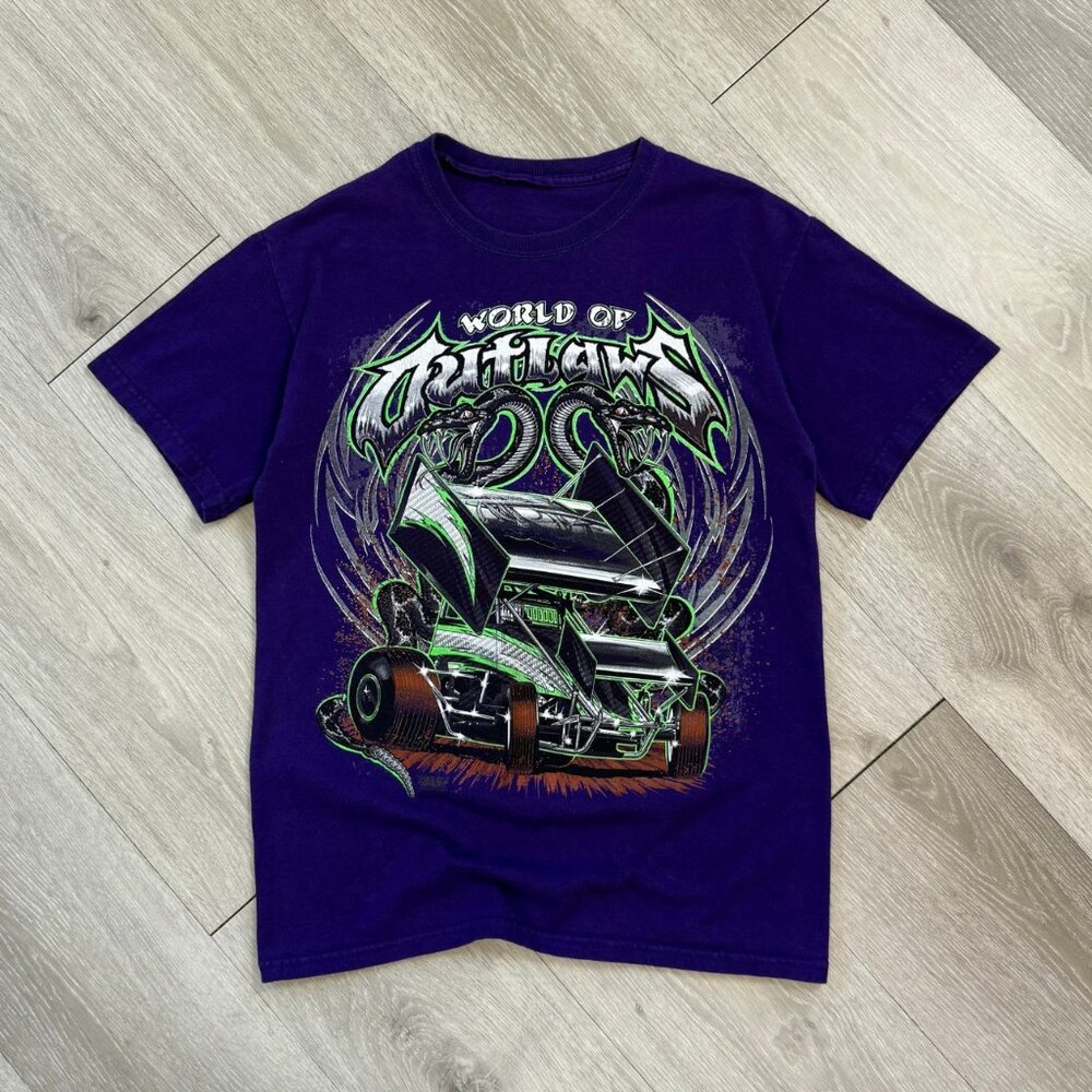 Rare Vintage Y2K World of Outlaws Sprint Car Racing Men's Purple T-Shirt - Small